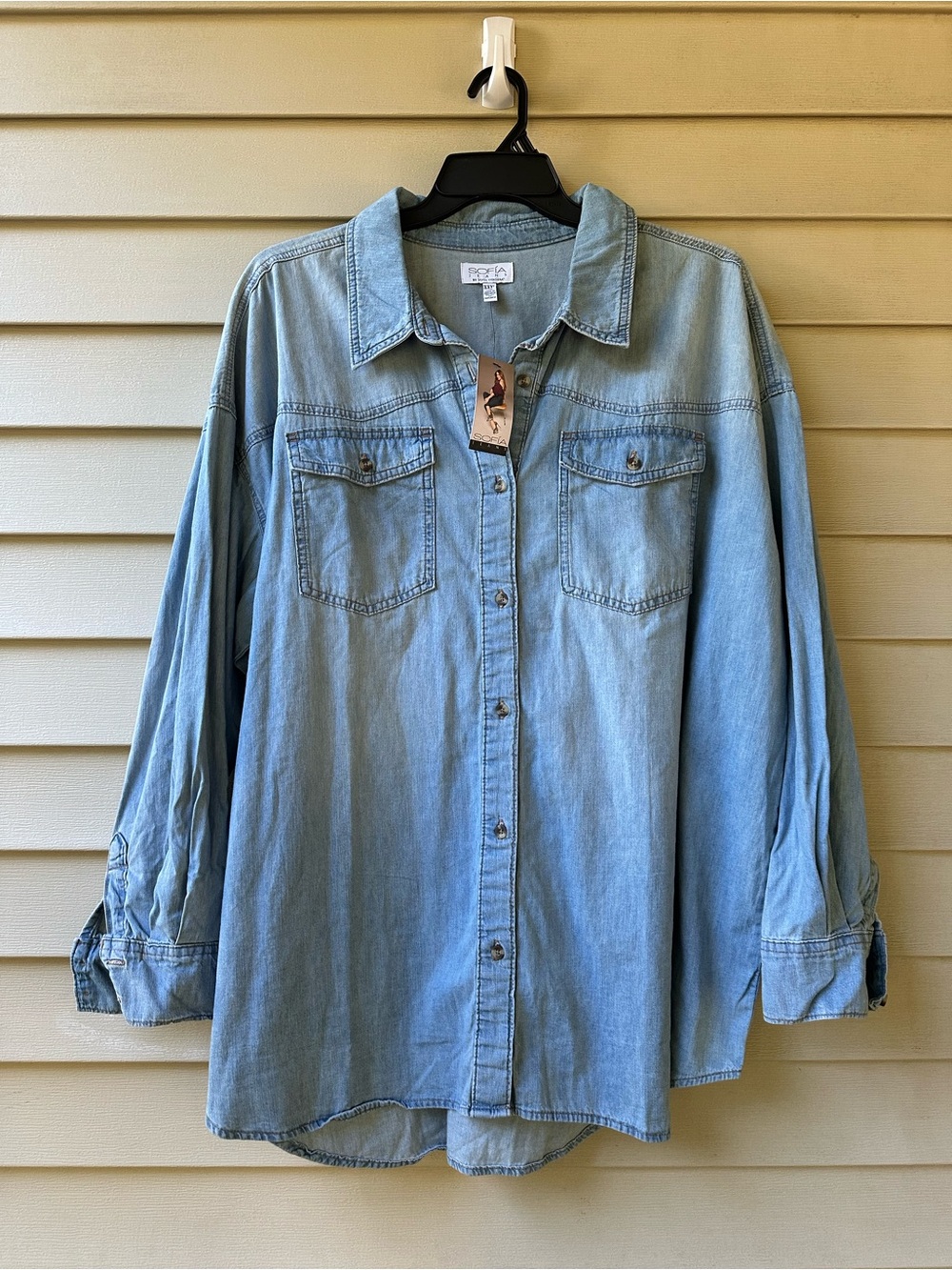 SOFIA by Sofia Vergara Light Blue Denim Shirt with Red Tag